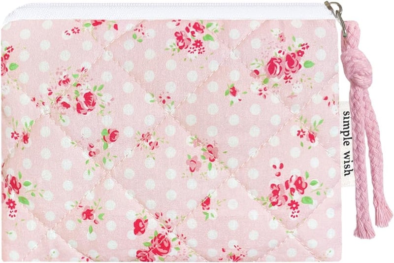 Modacarry Store Cotton Quilted Floral Coin Purse Digital Camera Pouch with Cute Prints Zipper for Women Girls (PINK ROSE) - Image 1